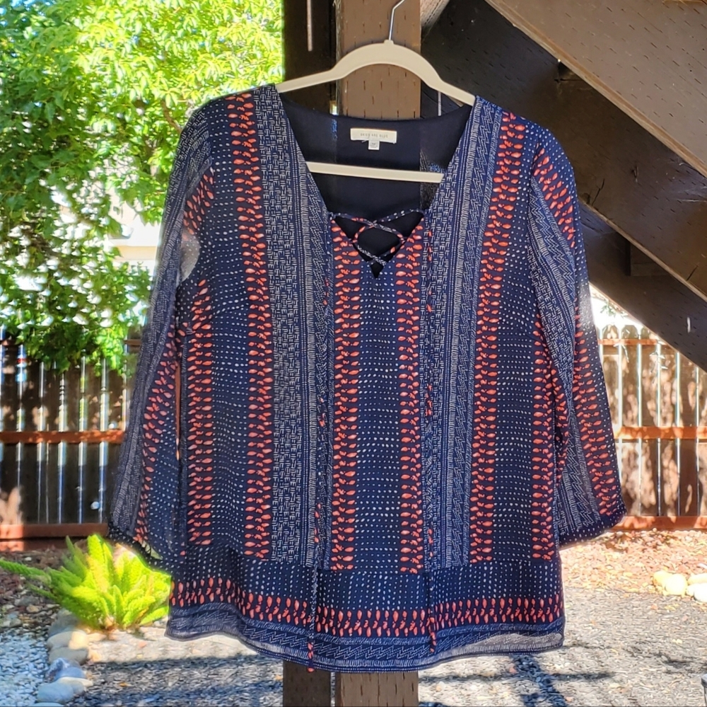 EUC - Skies Are Blue | 3/4 Sleeve Blouse Size M - Picture 1 of 9